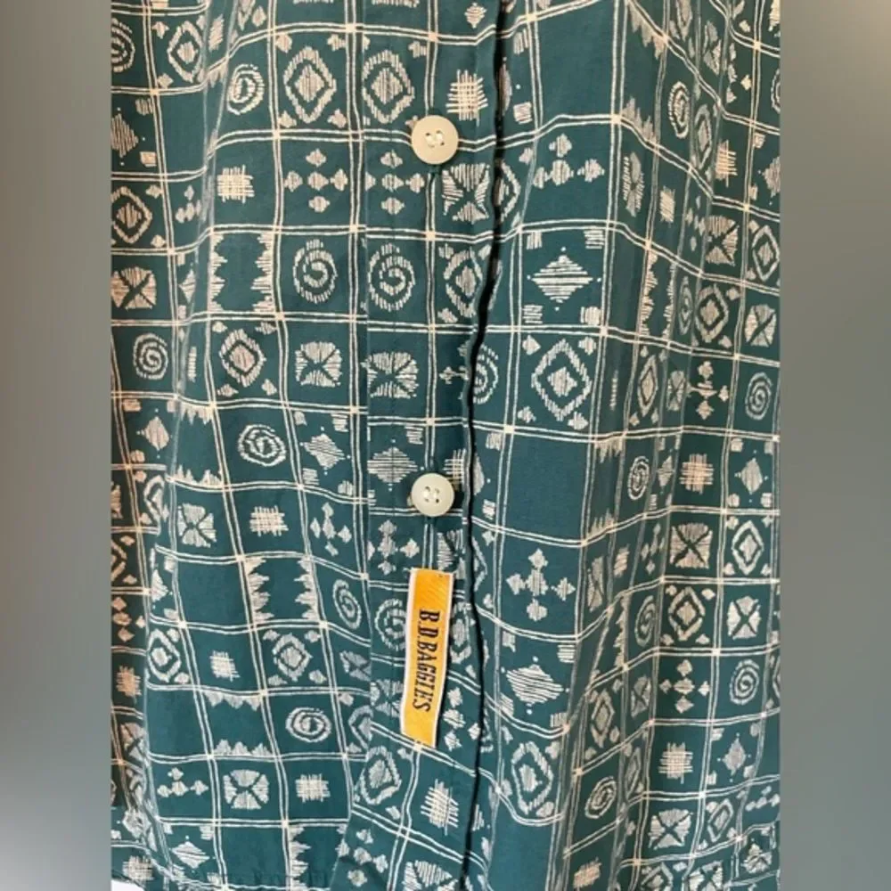 B.D. Baggies‎ Men’s Geometric Print Green & Cream Short Sleeve Shirt, Large